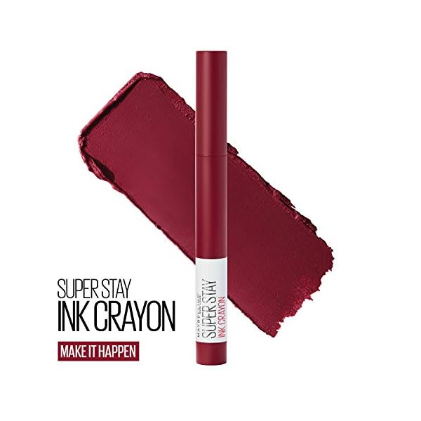 Maybelline Super Stay Ink Crayon Lipstick Makeup, Precision Tip Matte Lip Crayon with Built-in Sharpener, Longwear Up To 8Hrs, Make It Happen, Berry Red, 1 Count