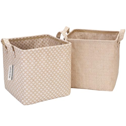 Panier de rangement coton lin beige bac pliable jouets bijoux 27cm