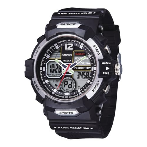Image of PASNEW Boys' Watches - Dual Display, Large Dial Sport Watch, Black Outdoor Watch for Boys & Teens - Waterproof
