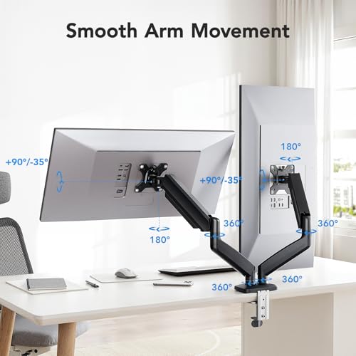 image for HUANUO Dual Monitor Mount, Mounts 2 Screens Up to 32 Inch, Holds 22 lb