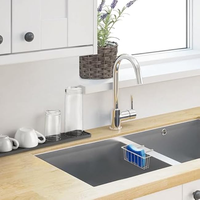 Damita Kitchen Sponge Holder Sink Caddy Brush Dish Sponge Holder Brush Dishwashing Liquid Drainer Rack Silver, Small (5.8 x 1.8 x 2.3)