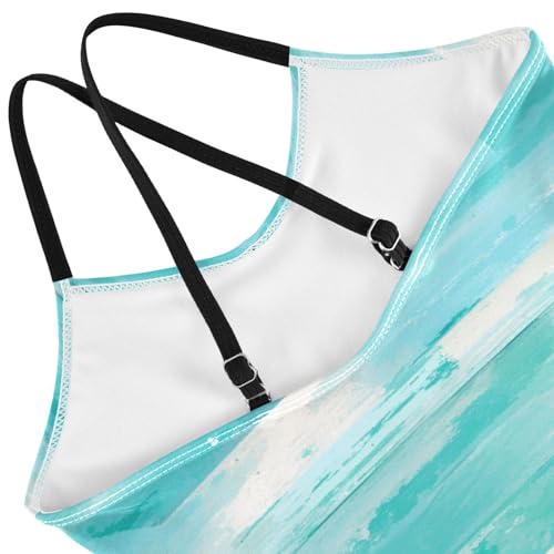 KLL Teal Turquoise Green Painted Wood Toddler Girls 1 Piecing Bathing Suit Summer Swimwear Adjustable Strap UPF 50+4