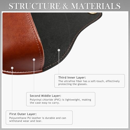 Image of SUNGAIT Sunglasses Case for Men Women: Portable Leather Eyeglasses Case Hard Shell - Slim Case for Multiple Sunglasses