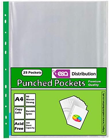 A4 Clear Plastic Punched Pockets Filing Folders Wallets Sleeves Document Files (Punched Pockets Colour 50)