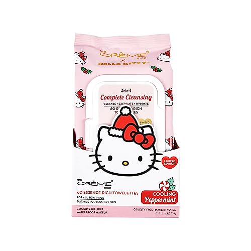 The Crème Shop x Hello Kitty 3-IN-1 Towelettes: Cooling Peppermint - Cleanse, Exfoliate, Hydrate Wipes for Face & Body - All Skin Types - Refreshing with Peppermint & Allantoin