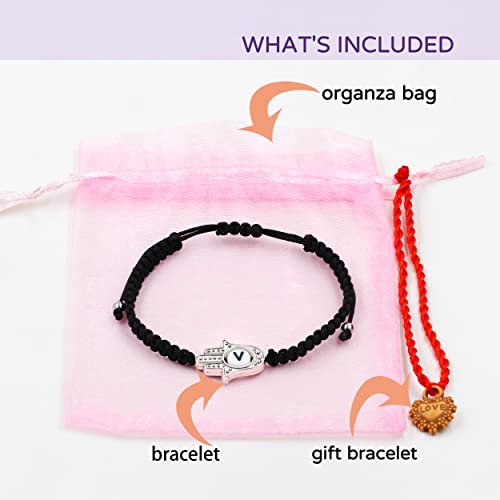 Image of Uloveido Customized A to Z 26 Letters Hand of Fatima Bracelet - Fatima Hamsa Hand Evil Eye Protection Bracelet Lucky Charm Adjustable Braided Black String
