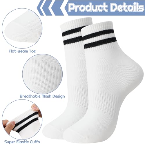Image of Womens Crew Socks Striped Trim Casual Crew Socks Mid Calf Ankle Sock Vintage Retro Gym Running 6 /8 Pack