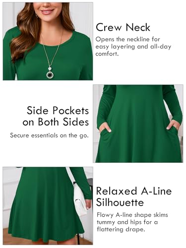 Image of AusLook Women's Plus Midi Dress Long Sleeve Crew Neck A-Line Swing Flowy Vacation Fall Wedding Guest Dresses with Pocket 1-5X