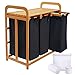 Produktbild AdealDream Wäschekorb mit Bambusrahmen 150L 3 Fächer Bambus Wäschesammler laundry baskets Bogendesign Wäschesortierer Grau-06-17