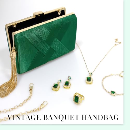 Image of 5 Pcs Clutch Purses for Women Jewelry Set Handbag with Necklace Earrings Ring Bracelet Vintage Banquet Handbag with Detachable Chain for Wedding Party Gift Supplies