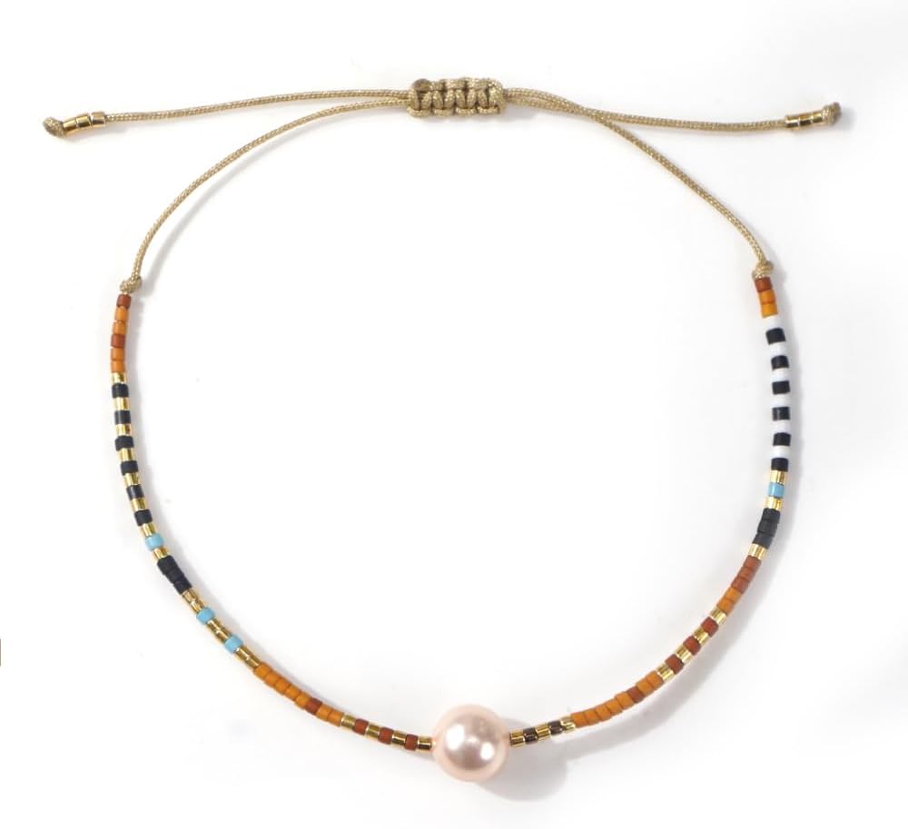 Colorful Beaded Pearl Pendant Stackable Drawstring Bracelet for Women Fashion Boho Bracelet,Handmade Stretch Trendy Jewelry Gift Friendship
