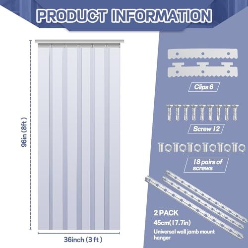 Image of Juexica 36 x 96 Inch Plastic Strip Door Curtain Kit 0.08'' Walk in Cooler Curtains Thickness PVC Freezer Door Curtain Smooth Waterproof Hurricane Shutters Gate for Warehouse Garage Industry(Clear)