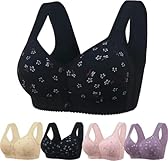 Daisy Bras for Older Women No Underwire Front Closure Comfort Senior Wireless Snap Closing Bra Black 40C