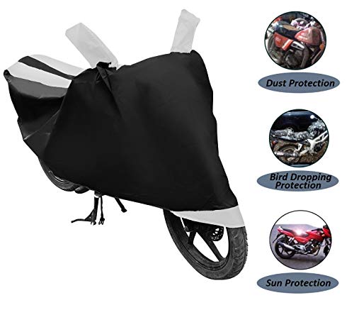 Image of Auto Hub Bike Cover Compatible with TVS Apache RTR 160 with Mirror Pocket, Dustproof, Heat Resistant, Triple Stitched, Apache 160 Bike Cover- Black, White