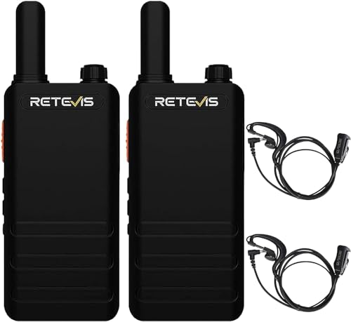 Retevis RT622P Walkie Talkie, Walkie Talkie Profesional, Ultrafino 15mm, USB C Recargable, 1620mAh, VOX, Radio Portátil con Auriculares para Familia, Retail (2 Piezas, Negro)