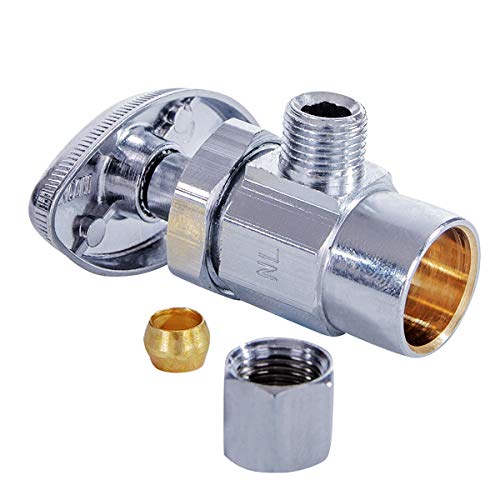 Image of Midline Valve 71212QS-OM-5 Water Supply Stop Valve with Multi-Turn Wheel; Angle Shut-off for Toilet, Sink, Dishwasher, Heater; 1 /2'' SWT x 3 /8'' Compression; Chrome Plated Brass (5 PK)