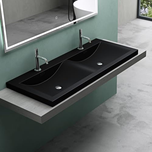 Mai & Mai Double Vasque à Encastrer Noir Lavabo 2 Vasques 120x48x12 cm Lave Mains Col03...