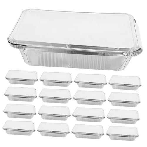 Hemobllo 25 Piezas Bandejas Aluminio con Tapa Resistente al Calor y Frío para Hornear y Asar Desechables para Catering Barbacoa Camping y Comida para Llevar