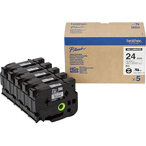 Brother HGE-M951V5 ruban d'étiquette 24mm noir argent mat pack de 5