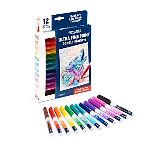 Crayola Ultra Fine Point Markers (12ct), No Bleed Markers for Adult Coloring Books, Doodle Art Marker Set, Lettering, Calligraphy, Drawing - image 2
