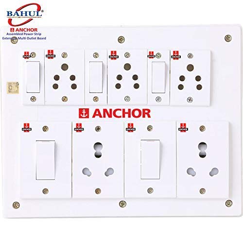 BAHUL Anchor Assembled heay Duty PVC Board Contains 3 Anchor Sockets(5 Amp) 3 Anchor Switch(5 Amp) 2 Anchor Switch(20 Amp) 2 Sockets(20Amp) with 4 Metre Cord (White)
