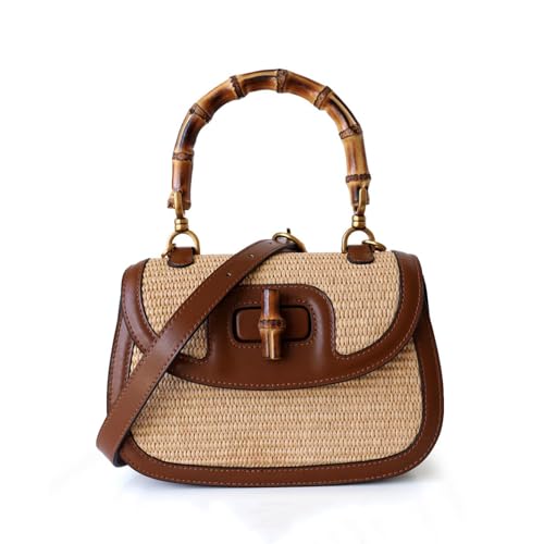 Bolso Tote pequeño para mujer con asa de bambú