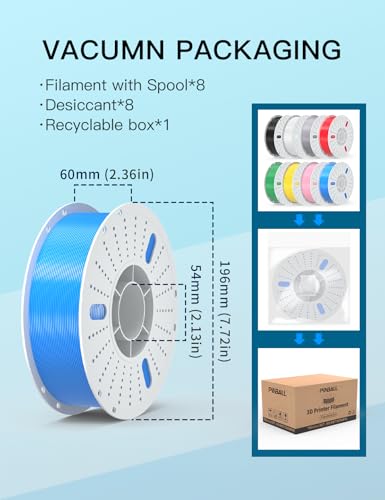 Image of PINBALL PLA+ 3D Printer Filament 1.75mm, 8 Colors PLA Plus 3D Printing Filament, Fit for Most FDM 3D Printers, 8 KG, Black+White+Grey+Red+Green+Yellow+Pink+Blue