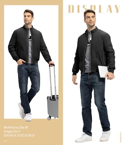 Tbmpoy Men'S Winter Lightweight Bomber Jackets Water Resistant Fall Casual Windbreakers Quilted Full Zip Windproof Work Coats Black L thumb #6