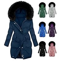 Womens Winter Coats Thicken Casual Puffer Coat Long Waterproof Hooded Down Jackets Lightweight Warm Parka Outwear Long Coat Navy S