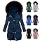 Womens Winter Coats Thicken Casual Puffer Coat Long Waterproof Hooded Down Jackets Lightweight Warm Parka Outwear Long Coat Navy S