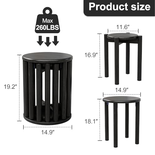 Image of Bar Stools Set of 4, Stackable Stools,Wood Stool,18 Inch Stool,Stacking Stools,Nesting Stool,Classroom Stools,Sturdy and Durable,No Installation Required,Top Stackable Round Stools (Black)