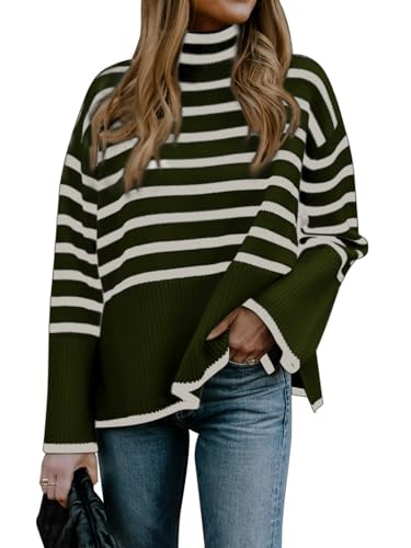 Gyrans 2024 Women's Long Sleeve Striped Sweater Turtleneck