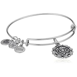 Alex and Ani Path of Symbols Expandable Bangle for Women, Lotus Peace Petals Charm, Rafaelian Silver Finish, 2 to 3.5 in