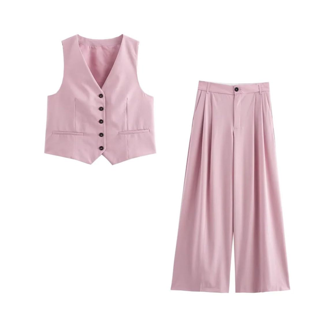 Ensemble de pantalons à double pli sans manches pour femme