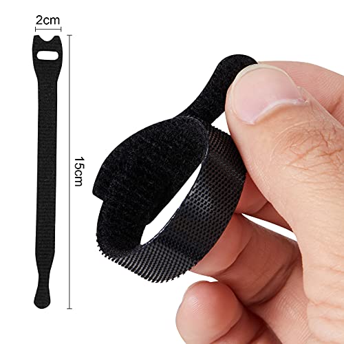 Image of 100Pk Reusable Cable Ties Cable Straps, Trilancer 6''x0.47'' Thin Wire Cord Organization Ties with Hook and Loop for Home, Office and Data Centers(Black)