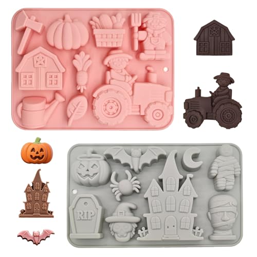 2 Pièces 3D Moule en Silicone, Moule À Chocolat Tracteur, Halloween, Moule en Silicone, pour Chocolat, Fondant, Bonbons, Gelée, Glaçons, Décoration de...