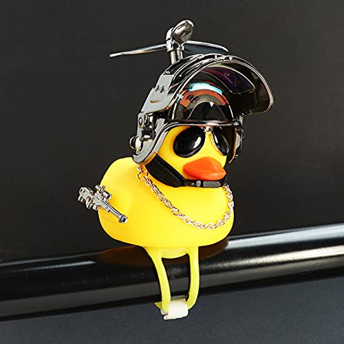 Videopup 2 Pack Cute Rubber Duck Bike Bell, Bicycle Horn With Propeller Black Helmet, Yellow Duck Car Dashboard Decorations With Blue Helmet #TOP2