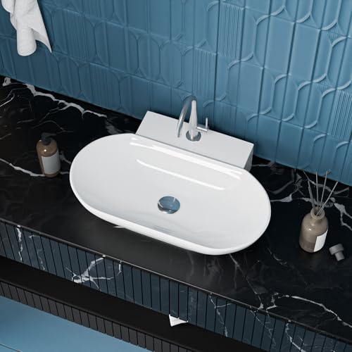 Image of Meta Bathware Premium Oval Wash Basin | Wall Mount Ceramic Sink for Bathroom | Sleek Glossy Finish | Scratch Resistant & Easy Clean | Modern Sanitary Ware for Home & Office (22.5x16x5 Inch)
