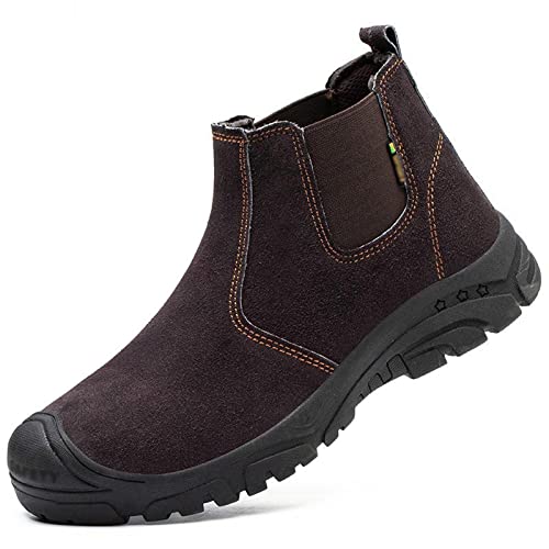 UELEGANS Chaussure De Sécurité Homme Femme Légères Embout Acier Basket De Securite Chaussures De Travail,Dark Brown,44 Cover