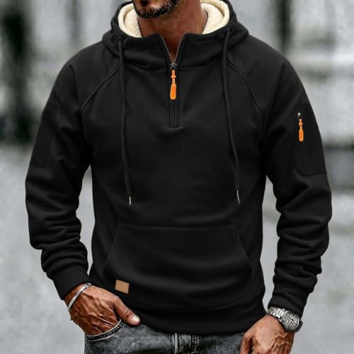 Mens Sherpa Lined Quarter Zip Hoodie Thick Thermal Warm Winter Sweatshirt - image 6