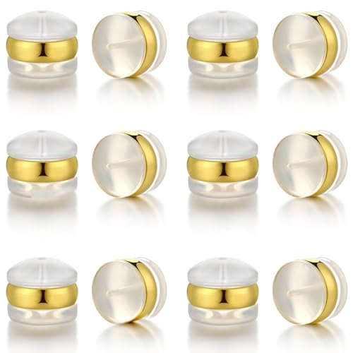 Silicone Earring Backs, 18K Gold Plated, Secure Locking for Heavy Earrings, Hypoallergenic Clear