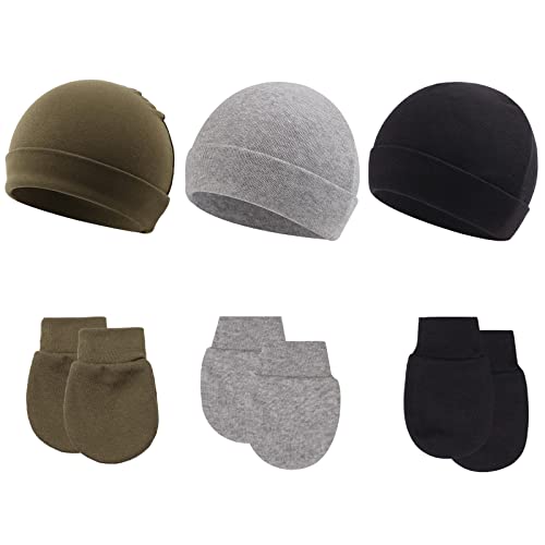 Image of PESAAT Newborn Boy Beanie 0-6 Months Cotton Baby Girls Hats Mittens Autumn Winter Newborn Hospital Hat