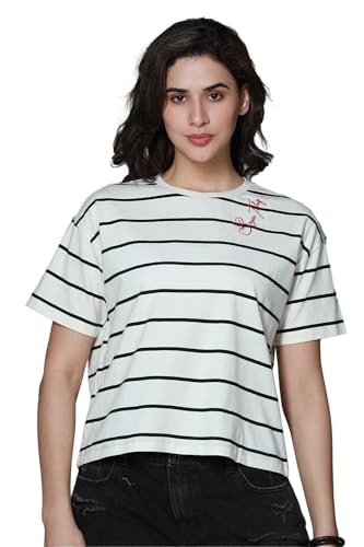 Image of HIGH STAR Women's Cotton Striped Oversized Fit T-Shirt
