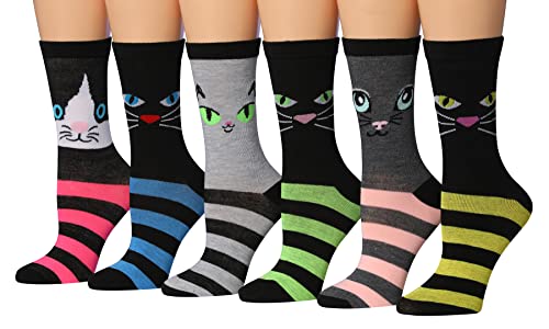 Image of Tipi Toe Women's 6-Pack Funky Crew Socks | Colorful Fun Patterned Novelty Dress Socks, Sizes 9-13