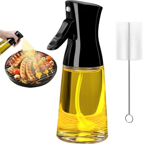 Showvigor Olive Oil Sprayer for Cooking 180ML Glass Bottle with Brush Canola Oil Vinegar Spray Mister Healthy Cooking Gadgets for Air Fryer Baking BBQ Grilling Refillable Kitchen Accessories