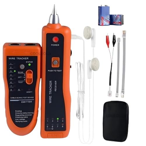 Image of COOLCOLD LAN Cable Tester with Wire Tracker | RJ45 RJ11 Network Cable Tester & Line Finder | Ethernet LAN Cat5 Cat6 Cable Tracker for Telephone Phone Line Testing | Tone Probe Kit with 2x9V Batteries