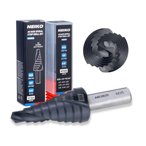 Image of NEIKO 10606B Step Drill Bit, 9 Steps 1 /4 inch to 3 /4 inch Spiral M35 Cobalt, AlTiSiN Coated, 3 /8 inch Tri-Flat Step Bits for Steel, Metal, Wood, Plastic, Unibit Cone Drill Bits, Two Flute