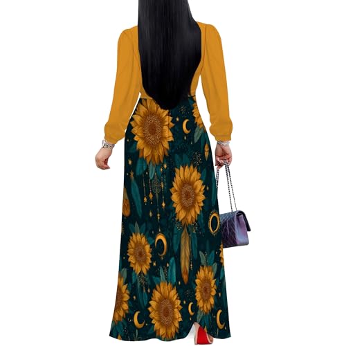 Image of PinkPatty Women's Long Sleeve Maxi Dress Plus Size Trendy Wedding Guest Dress with Pockets&Belt