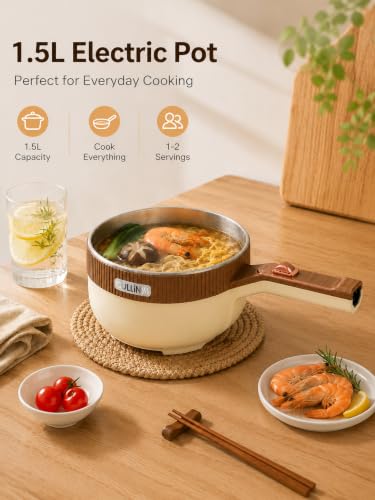 Image of Electric Hot Pot 1.5L Mini Portable Electric Pot Dual Power | Electric Cooking Pot with Saute Frying Functions for Ramen Pasta Steak Eggs Soup for Dorms Small Kitchen Camping RV Travel