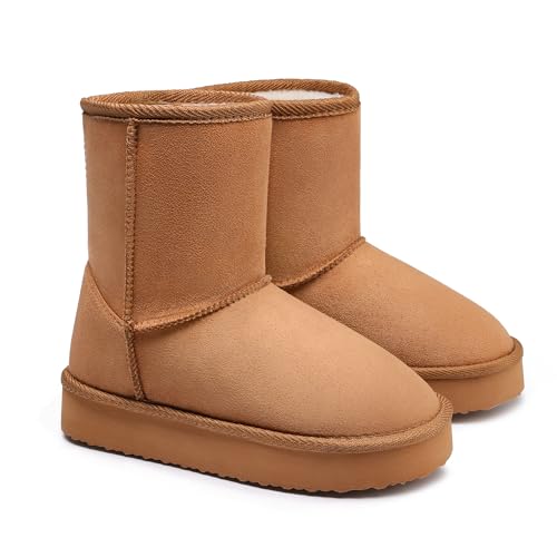 Image of FabKids Girls' Warm Fleece Lined Platform Snow Boots Non-Slip Ankle Winter Boots